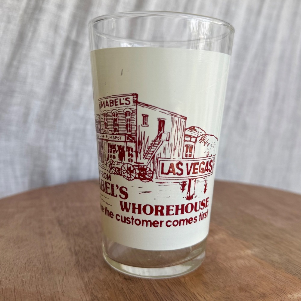 VTG 1976 Mabels Whorehouse Las Vegas Novelty Barware Drinking Juice Glass 5in - Picture 2 of 9